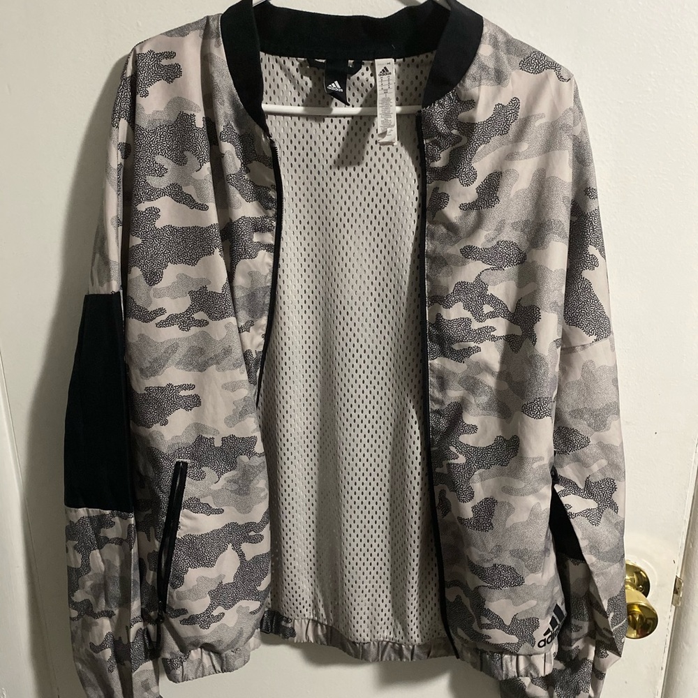 Grey and black camo lightweight adidas jacket